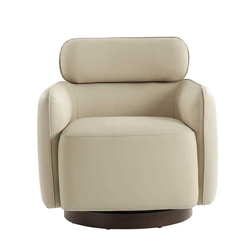 Fauteuil pivotant en cuir véritable avec appuie-tête et accoudoirs réglables | Blanc / Camel | Une place