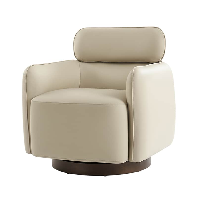Fauteuil pivotant en cuir véritable avec appuie-tête et accoudoirs réglables | Blanc / Camel | Une place