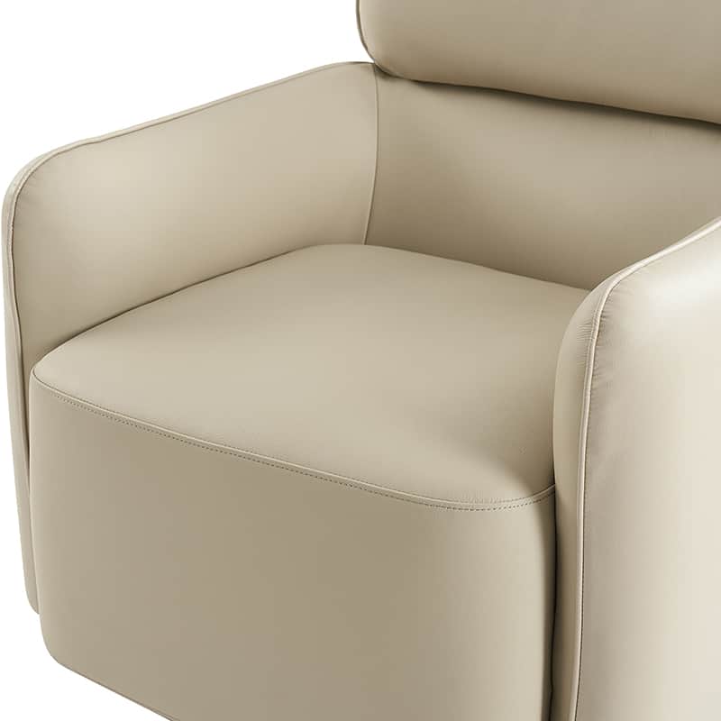 Fauteuil pivotant en cuir véritable avec appuie-tête et accoudoirs réglables | Blanc / Camel | Une place