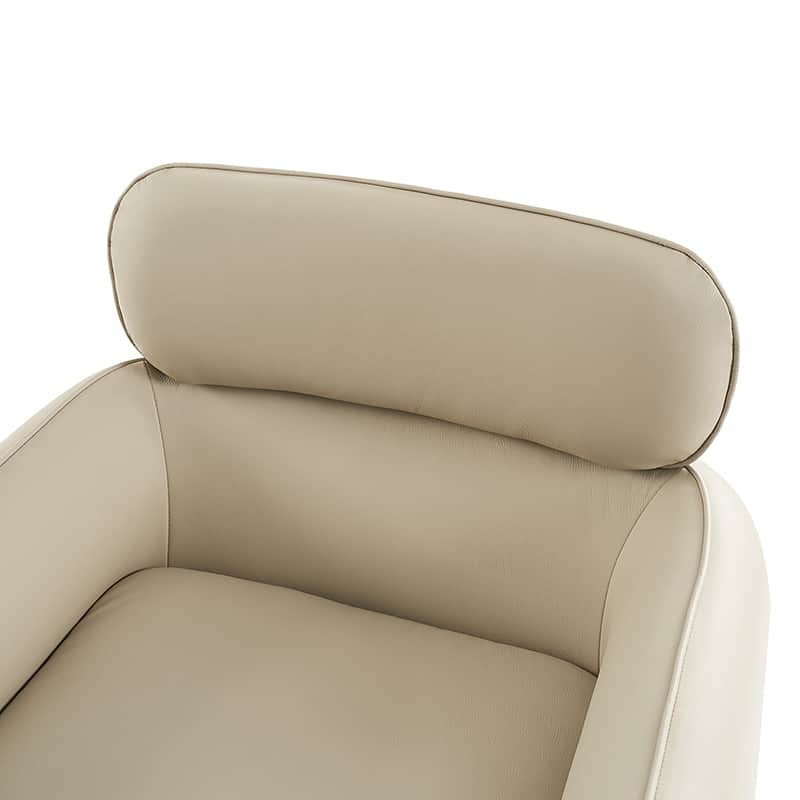 Fauteuil pivotant en cuir véritable avec appuie-tête et accoudoirs réglables | Blanc / Camel | Une place
