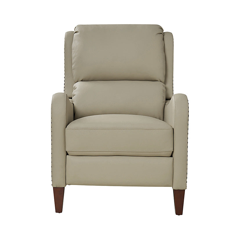 Fauteuil inclinable en cuir véritable avec dossier haut, garniture cloutée, inclinaison par poussée et pieds en bois de bouleau | Camel / Bleu marine / Noir / Marron / Jaune / Brique / Olive / Beige | Monoplace