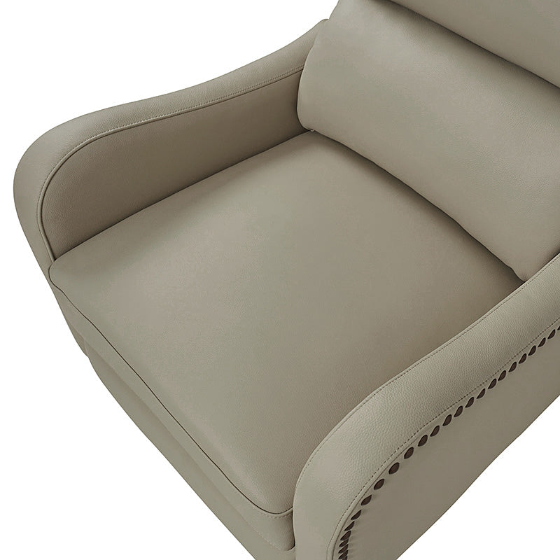 Fauteuil inclinable en cuir véritable avec dossier haut, garniture cloutée, inclinaison par poussée et pieds en bois de bouleau | Camel / Bleu marine / Noir / Marron / Jaune / Brique / Olive / Beige | Monoplace