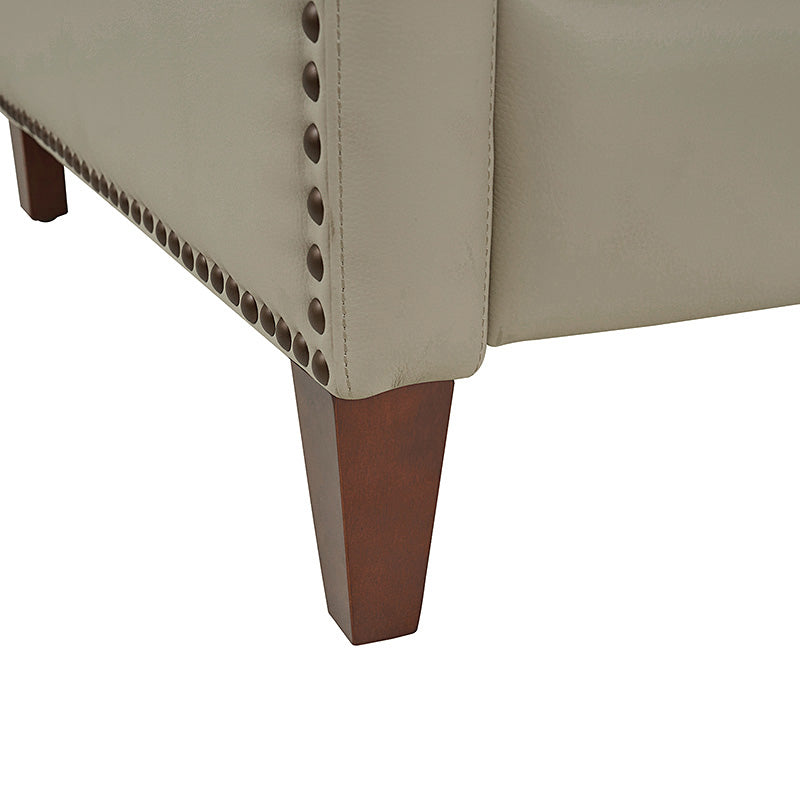 Fauteuil inclinable en cuir véritable avec dossier haut, garniture cloutée, inclinaison par poussée et pieds en bois de bouleau | Camel / Bleu marine / Noir / Marron / Jaune / Brique / Olive / Beige | Monoplace