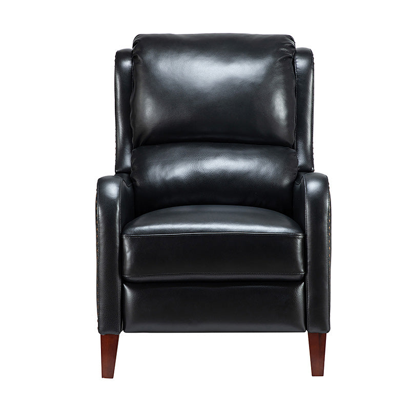 Fauteuil inclinable en cuir véritable avec dossier haut, garniture cloutée, inclinaison par poussée et pieds en bois de bouleau | Camel / Bleu marine / Noir / Marron / Jaune / Brique / Olive / Beige | Monoplace