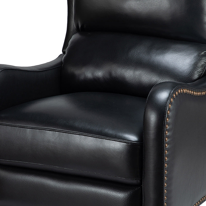 Fauteuil inclinable en cuir véritable avec dossier haut, garniture cloutée, inclinaison par poussée et pieds en bois de bouleau | Camel / Bleu marine / Noir / Marron / Jaune / Brique / Olive / Beige | Monoplace