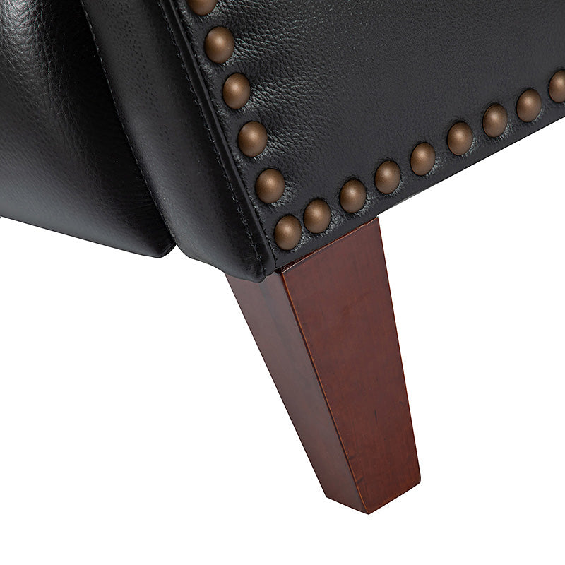 Fauteuil inclinable en cuir véritable avec dossier haut, garniture cloutée, inclinaison par poussée et pieds en bois de bouleau | Camel / Bleu marine / Noir / Marron / Jaune / Brique / Olive / Beige | Monoplace