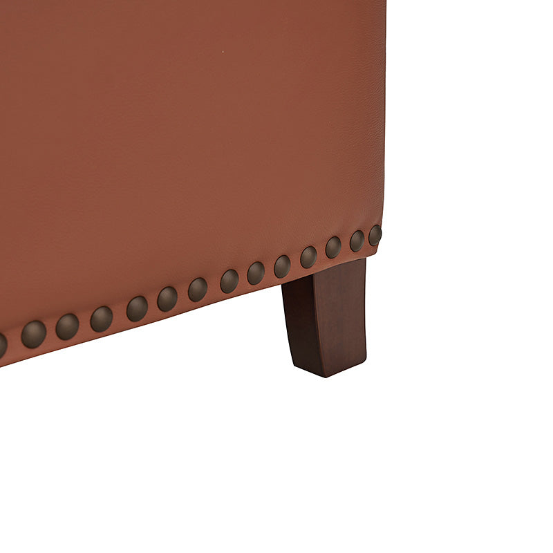 Fauteuil inclinable en cuir véritable avec dossier haut, garniture cloutée, inclinaison par poussée et pieds en bois de bouleau | Camel / Bleu marine / Noir / Marron / Jaune / Brique / Olive / Beige | Monoplace