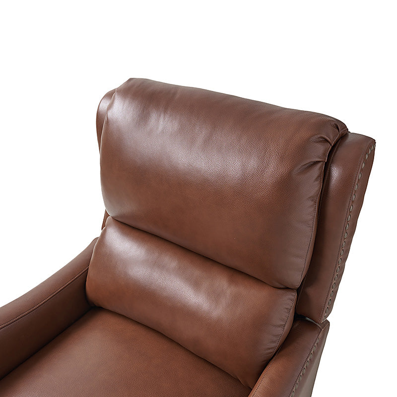 Fauteuil inclinable en cuir véritable avec dossier haut, garniture cloutée, inclinaison par poussée et pieds en bois de bouleau | Camel / Bleu marine / Noir / Marron / Jaune / Brique / Olive / Beige | Monoplace
