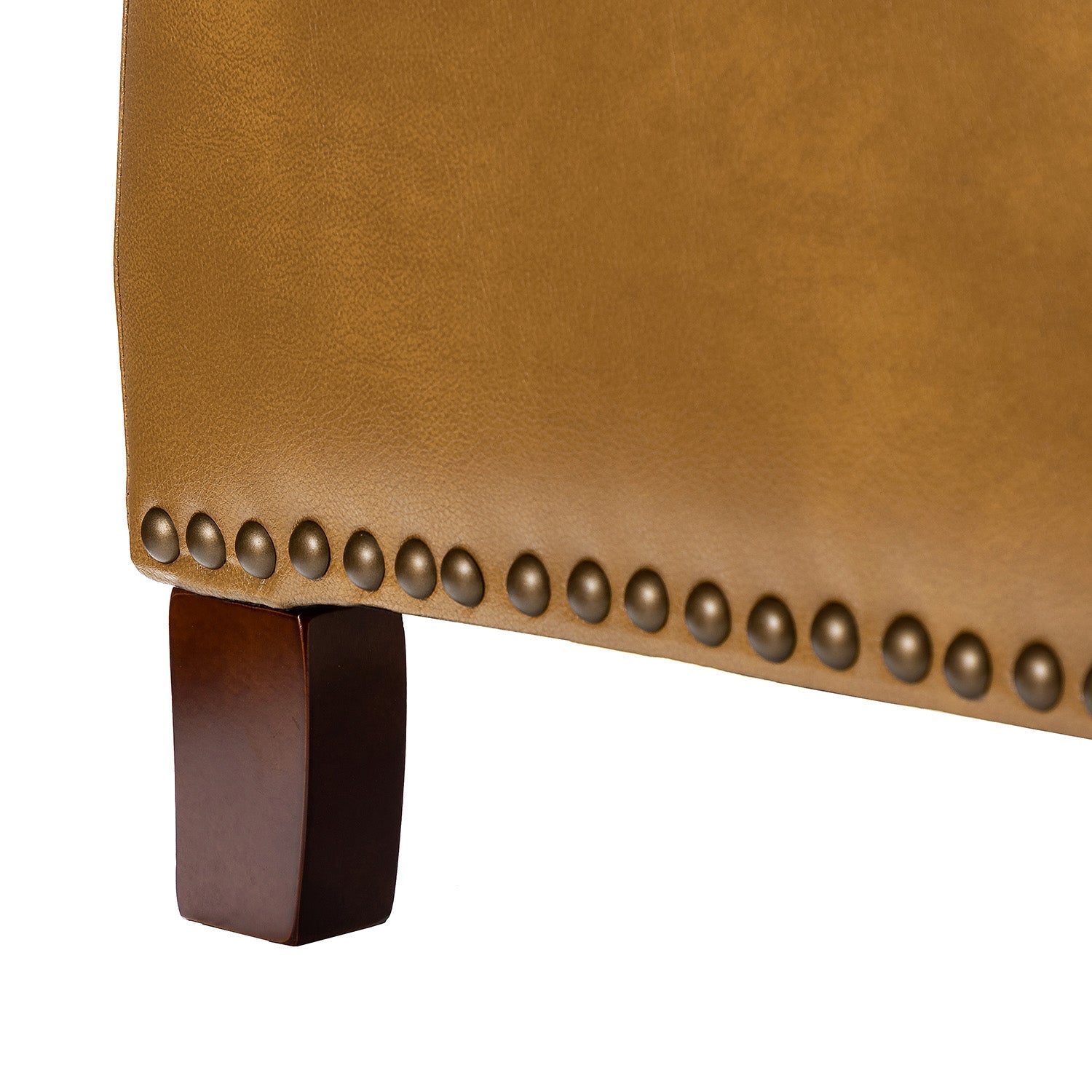 Fauteuil inclinable en cuir véritable avec dossier haut, garniture cloutée, inclinaison par poussée et pieds en bois de bouleau | Camel / Bleu marine / Noir / Marron / Jaune / Brique / Olive / Beige | Monoplace