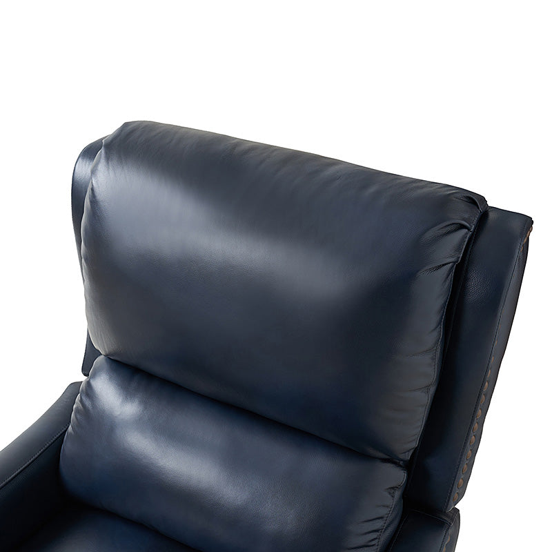 Fauteuil inclinable en cuir véritable avec dossier haut, garniture cloutée, inclinaison par poussée et pieds en bois de bouleau | Camel / Bleu marine / Noir / Marron / Jaune / Brique / Olive / Beige | Monoplace