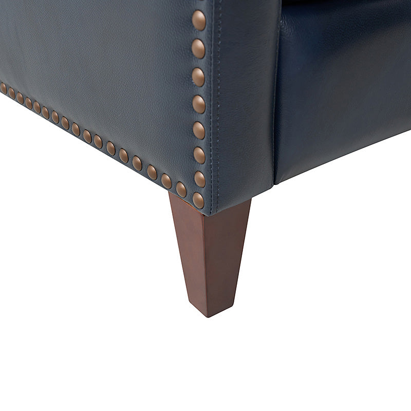 Fauteuil inclinable en cuir véritable avec dossier haut, garniture cloutée, inclinaison par poussée et pieds en bois de bouleau | Camel / Bleu marine / Noir / Marron / Jaune / Brique / Olive / Beige | Monoplace