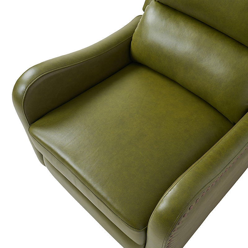 Fauteuil inclinable en cuir véritable avec dossier haut, garniture cloutée, inclinaison par poussée et pieds en bois de bouleau | Camel / Bleu marine / Noir / Marron / Jaune / Brique / Olive / Beige | Monoplace