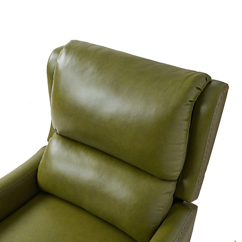 Fauteuil inclinable en cuir véritable avec dossier haut, garniture cloutée, inclinaison par poussée et pieds en bois de bouleau | Camel / Bleu marine / Noir / Marron / Jaune / Brique / Olive / Beige | Monoplace