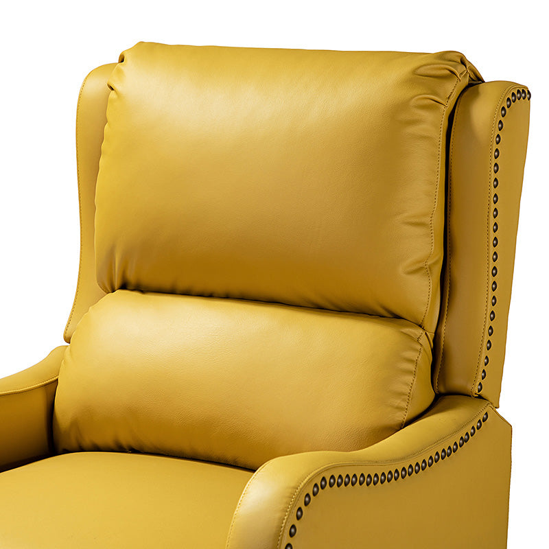 Fauteuil inclinable en cuir véritable avec dossier haut, garniture cloutée, inclinaison par poussée et pieds en bois de bouleau | Camel / Bleu marine / Noir / Marron / Jaune / Brique / Olive / Beige | Monoplace