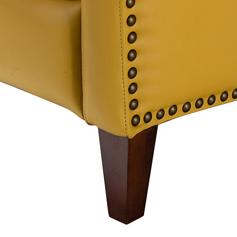 Fauteuil inclinable en cuir véritable avec dossier haut, garniture cloutée, inclinaison par poussée et pieds en bois de bouleau | Camel / Bleu marine / Noir / Marron / Jaune / Brique / Olive / Beige | Monoplace