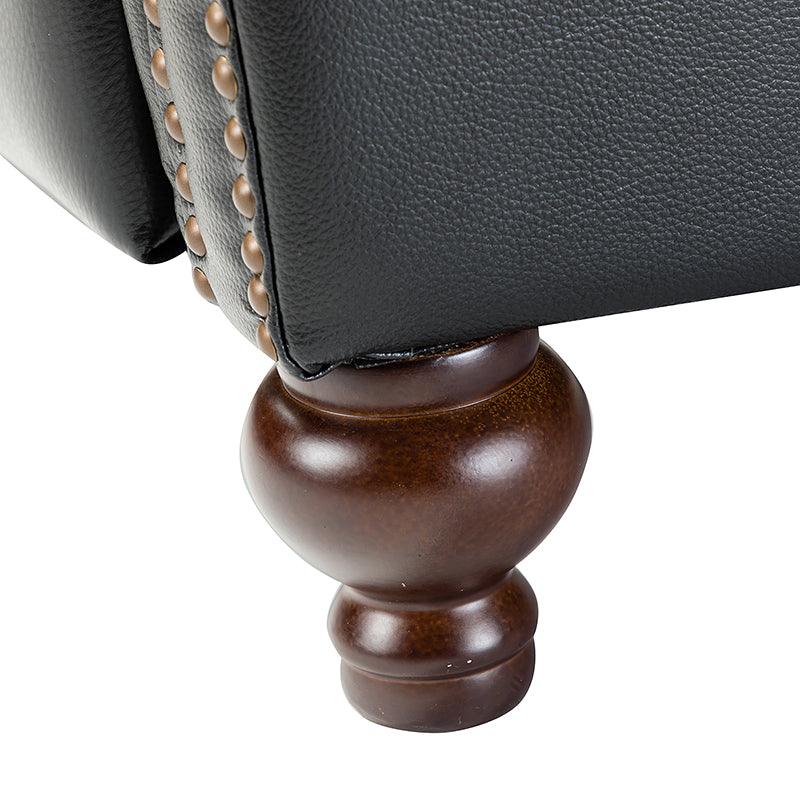 Fauteuil inclinable manuel en cuir véritable avec accoudoirs roulés, clous décoratifs, assise à ressorts sinueux et pieds tournés en bois de bouleau | Marron / Camel / Beige / Noir / Bleu marine / Vert / Bordeaux | Siège simple