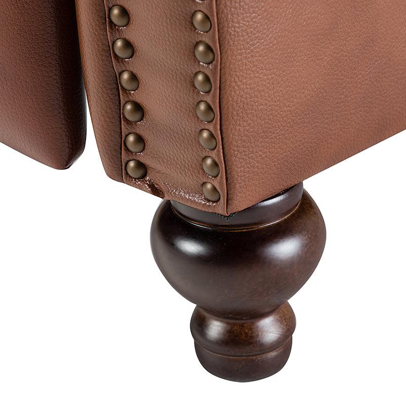 Fauteuil inclinable manuel en cuir véritable avec accoudoirs roulés, clous décoratifs, assise à ressorts sinueux et pieds tournés en bois de bouleau | Marron / Camel / Beige / Noir / Bleu marine / Vert / Bordeaux | Siège simple