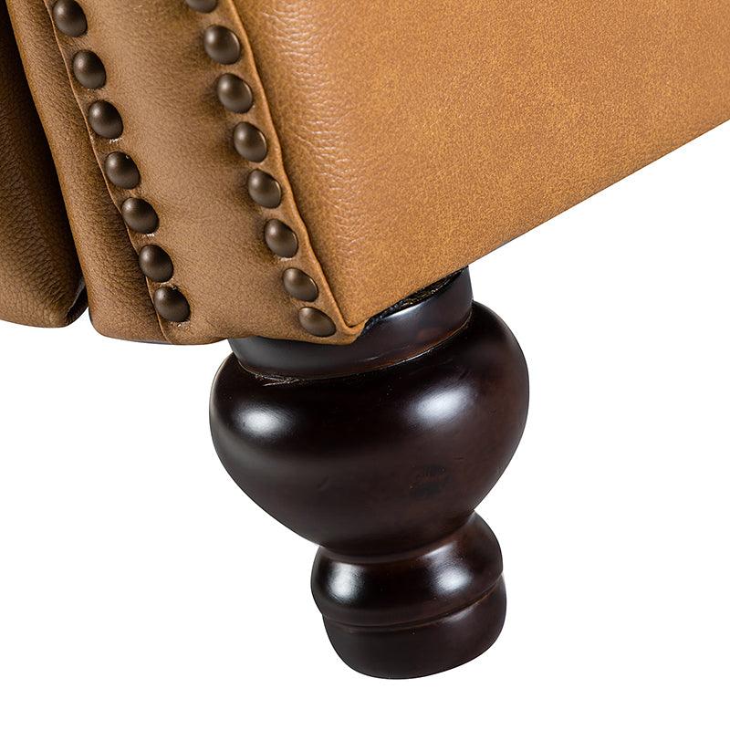 Fauteuil inclinable manuel en cuir véritable avec accoudoirs roulés, clous décoratifs, assise à ressorts sinueux et pieds tournés en bois de bouleau | Marron / Camel / Beige / Noir / Bleu marine / Vert / Bordeaux | Siège simple