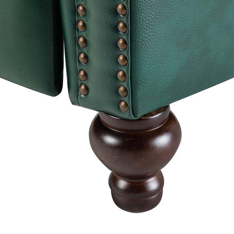 Fauteuil inclinable manuel en cuir véritable avec accoudoirs roulés, clous décoratifs, assise à ressorts sinueux et pieds tournés en bois de bouleau | Marron / Camel / Beige / Noir / Bleu marine / Vert / Bordeaux | Siège simple