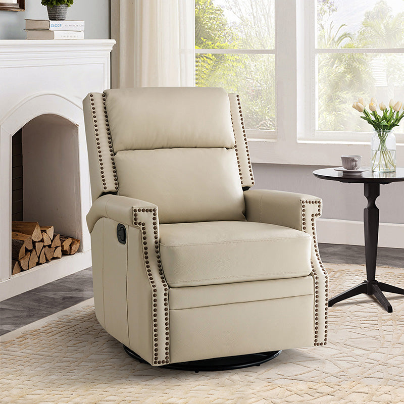 Fauteuil inclinable, pivotant et à bascule Wingback en cuir véritable avec clous en laiton et deux positions manuelles | Camel / Marine / Saddle / Marron / Sauge / Tourterelle / Beige / Turquoise / Bordeaux | Siège unique