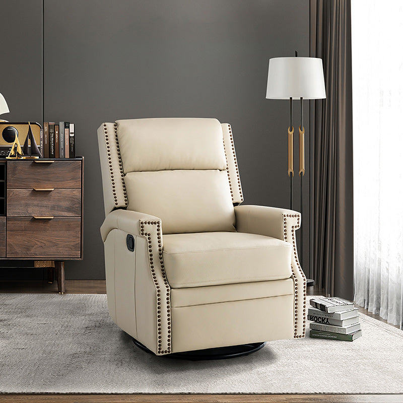 Fauteuil inclinable, pivotant et à bascule Wingback en cuir véritable avec clous en laiton et deux positions manuelles | Camel / Marine / Saddle / Marron / Sauge / Tourterelle / Beige / Turquoise / Bordeaux | Siège unique