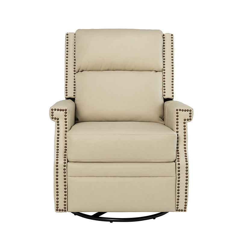 Fauteuil inclinable, pivotant et à bascule Wingback en cuir véritable avec clous en laiton et deux positions manuelles | Camel / Marine / Saddle / Marron / Sauge / Tourterelle / Beige / Turquoise / Bordeaux | Siège unique
