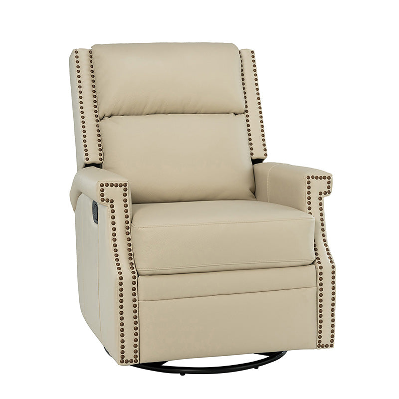 Fauteuil inclinable, pivotant et à bascule Wingback en cuir véritable avec clous en laiton et deux positions manuelles | Camel / Marine / Saddle / Marron / Sauge / Tourterelle / Beige / Turquoise / Bordeaux | Siège unique