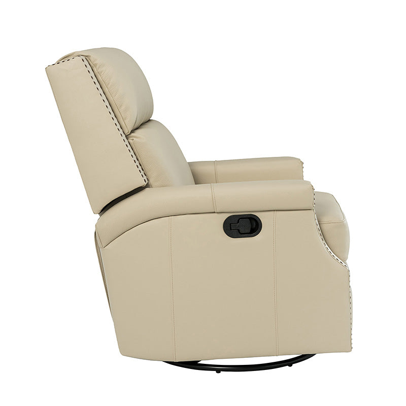 Fauteuil inclinable, pivotant et à bascule Wingback en cuir véritable avec clous en laiton et deux positions manuelles | Camel / Marine / Saddle / Marron / Sauge / Tourterelle / Beige / Turquoise / Bordeaux | Siège unique