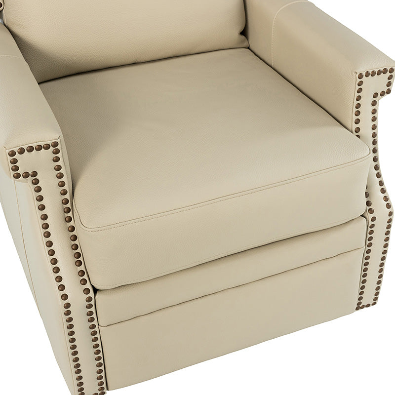 Fauteuil inclinable, pivotant et à bascule Wingback en cuir véritable avec clous en laiton et deux positions manuelles | Camel / Marine / Saddle / Marron / Sauge / Tourterelle / Beige / Turquoise / Bordeaux | Siège unique