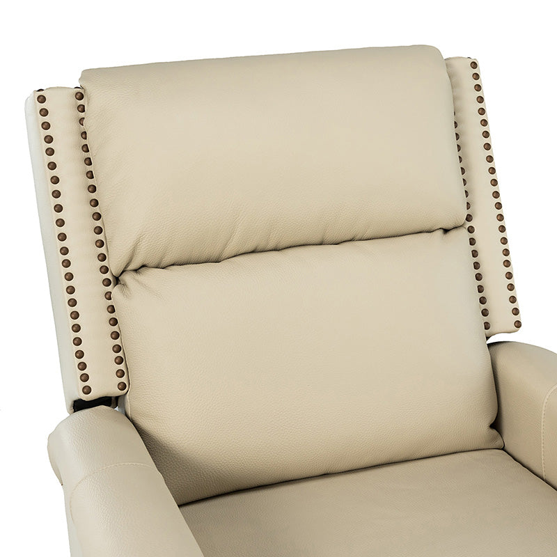 Fauteuil inclinable, pivotant et à bascule Wingback en cuir véritable avec clous en laiton et deux positions manuelles | Camel / Marine / Saddle / Marron / Sauge / Tourterelle / Beige / Turquoise / Bordeaux | Siège unique