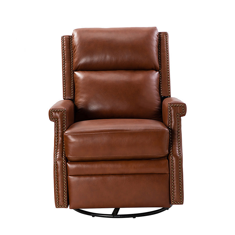 Fauteuil inclinable, pivotant et à bascule Wingback en cuir véritable avec clous en laiton et deux positions manuelles | Camel / Marine / Saddle / Marron / Sauge / Tourterelle / Beige / Turquoise / Bordeaux | Siège unique