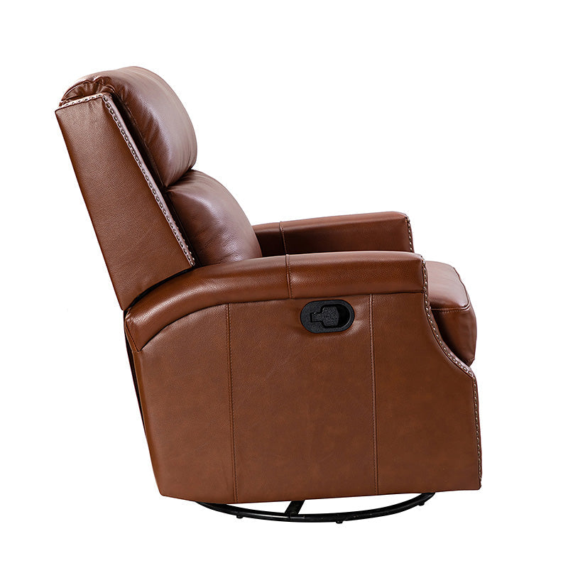 Fauteuil inclinable, pivotant et à bascule Wingback en cuir véritable avec clous en laiton et deux positions manuelles | Camel / Marine / Saddle / Marron / Sauge / Tourterelle / Beige / Turquoise / Bordeaux | Siège unique