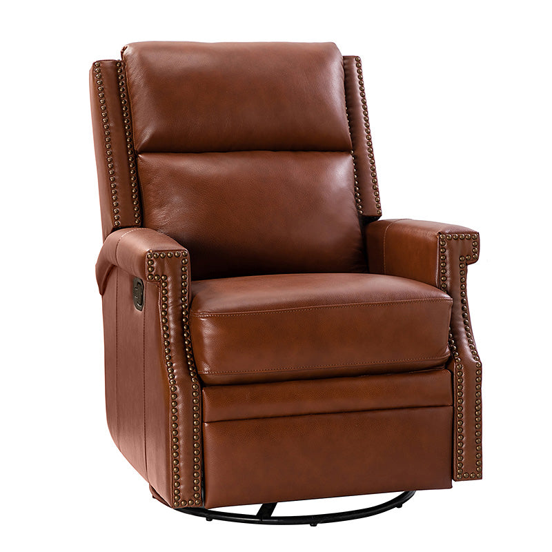 Fauteuil inclinable, pivotant et à bascule Wingback en cuir véritable avec clous en laiton et deux positions manuelles | Camel / Marine / Saddle / Marron / Sauge / Tourterelle / Beige / Turquoise / Bordeaux | Siège unique