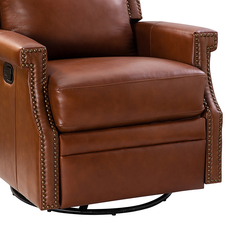 Fauteuil inclinable, pivotant et à bascule Wingback en cuir véritable avec clous en laiton et deux positions manuelles | Camel / Marine / Saddle / Marron / Sauge / Tourterelle / Beige / Turquoise / Bordeaux | Siège unique