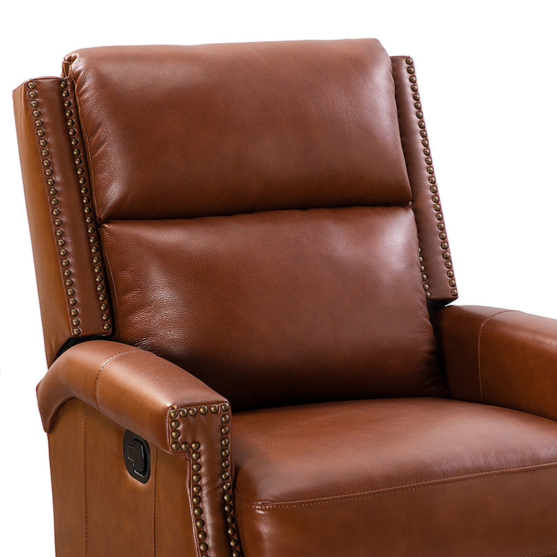 Fauteuil inclinable, pivotant et à bascule Wingback en cuir véritable avec clous en laiton et deux positions manuelles | Camel / Marine / Saddle / Marron / Sauge / Tourterelle / Beige / Turquoise / Bordeaux | Siège unique