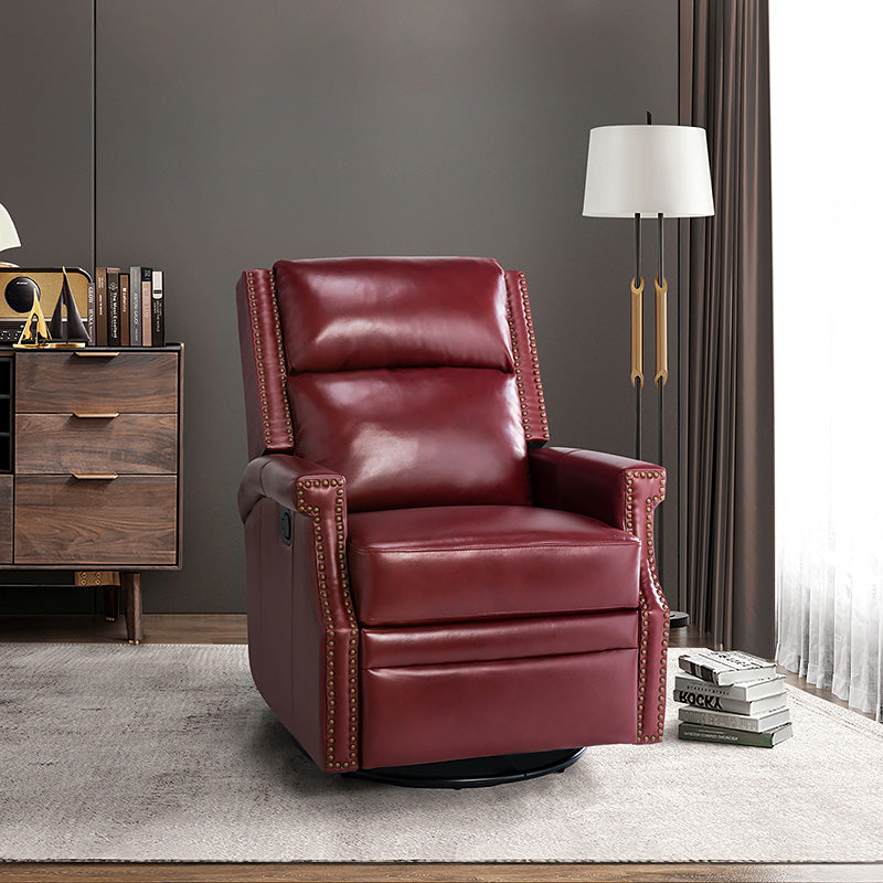 Fauteuil inclinable, pivotant et à bascule Wingback en cuir véritable avec clous en laiton et deux positions manuelles | Camel / Marine / Saddle / Marron / Sauge / Tourterelle / Beige / Turquoise / Bordeaux | Siège unique