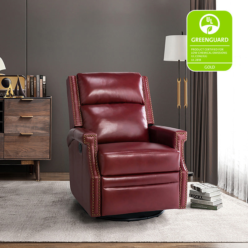 Fauteuil inclinable, pivotant et à bascule Wingback en cuir véritable avec clous en laiton et deux positions manuelles | Camel / Marine / Saddle / Marron / Sauge / Tourterelle / Beige / Turquoise / Bordeaux | Siège unique