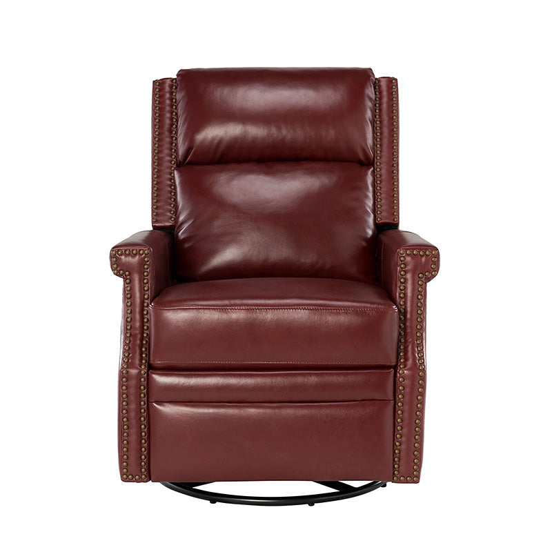 Fauteuil inclinable, pivotant et à bascule Wingback en cuir véritable avec clous en laiton et deux positions manuelles | Camel / Marine / Saddle / Marron / Sauge / Tourterelle / Beige / Turquoise / Bordeaux | Siège unique
