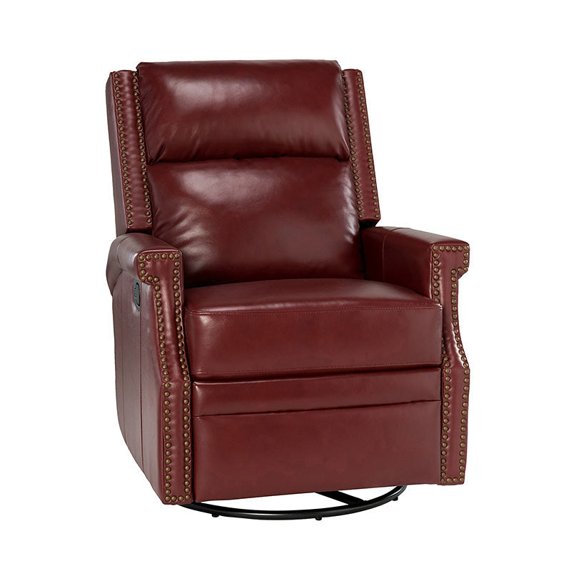 Fauteuil inclinable, pivotant et à bascule Wingback en cuir véritable avec clous en laiton et deux positions manuelles | Camel / Marine / Saddle / Marron / Sauge / Tourterelle / Beige / Turquoise / Bordeaux | Siège unique