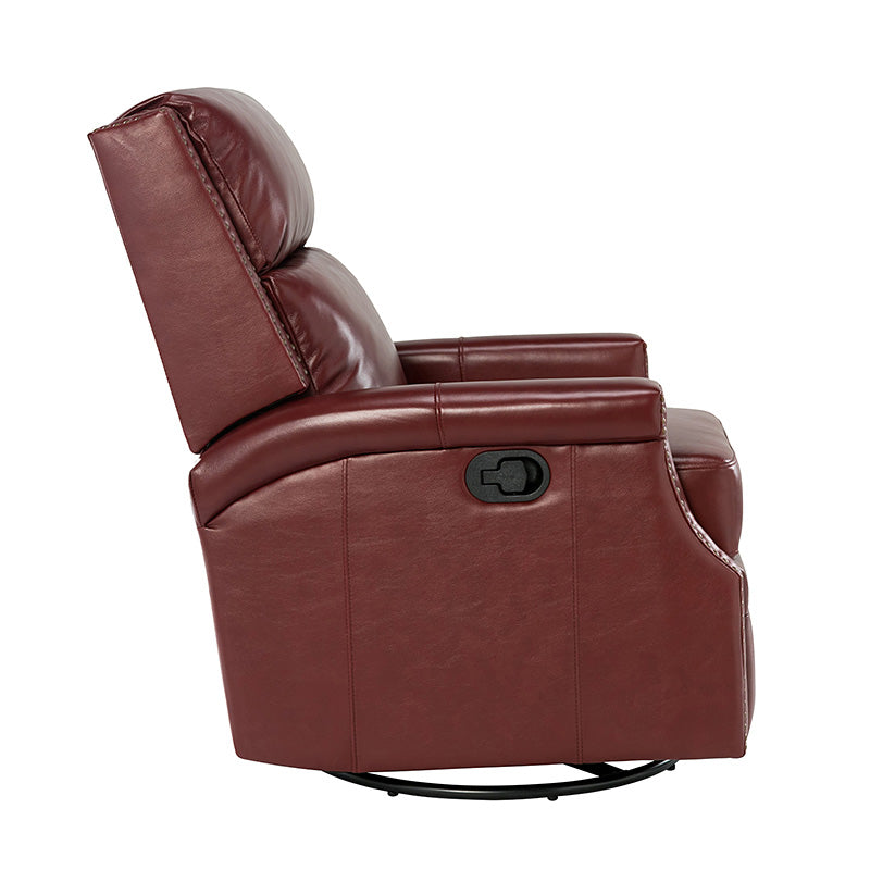 Fauteuil inclinable, pivotant et à bascule Wingback en cuir véritable avec clous en laiton et deux positions manuelles | Camel / Marine / Saddle / Marron / Sauge / Tourterelle / Beige / Turquoise / Bordeaux | Siège unique