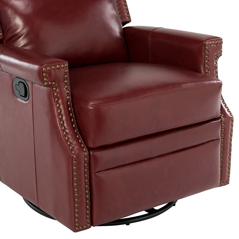 Fauteuil inclinable, pivotant et à bascule Wingback en cuir véritable avec clous en laiton et deux positions manuelles | Camel / Marine / Saddle / Marron / Sauge / Tourterelle / Beige / Turquoise / Bordeaux | Siège unique