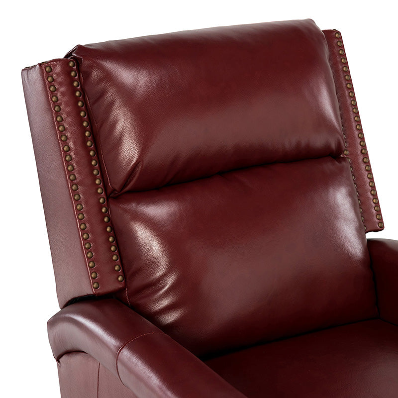Fauteuil inclinable, pivotant et à bascule Wingback en cuir véritable avec clous en laiton et deux positions manuelles | Camel / Marine / Saddle / Marron / Sauge / Tourterelle / Beige / Turquoise / Bordeaux | Siège unique