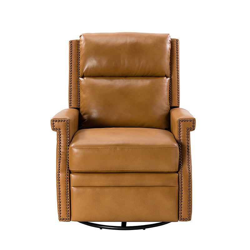 Fauteuil inclinable, pivotant et à bascule Wingback en cuir véritable avec clous en laiton et deux positions manuelles | Camel / Marine / Saddle / Marron / Sauge / Tourterelle / Beige / Turquoise / Bordeaux | Siège unique