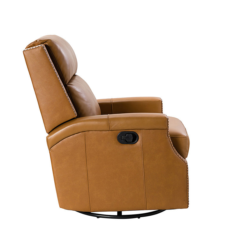 Fauteuil inclinable, pivotant et à bascule Wingback en cuir véritable avec clous en laiton et deux positions manuelles | Camel / Marine / Saddle / Marron / Sauge / Tourterelle / Beige / Turquoise / Bordeaux | Siège unique
