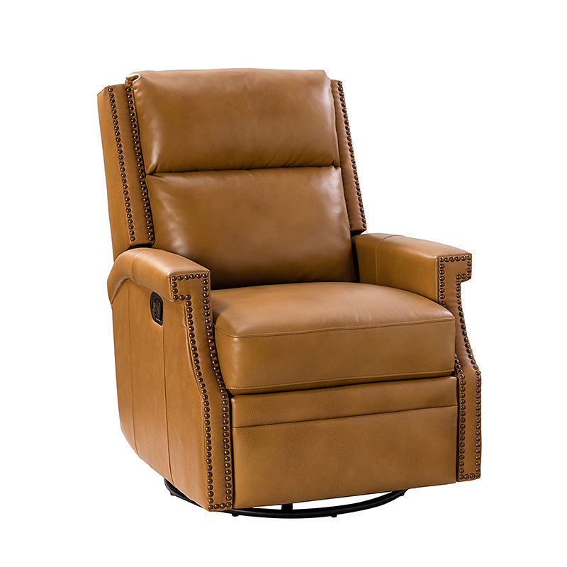 Fauteuil inclinable, pivotant et à bascule Wingback en cuir véritable avec clous en laiton et deux positions manuelles | Camel / Marine / Saddle / Marron / Sauge / Tourterelle / Beige / Turquoise / Bordeaux | Siège unique