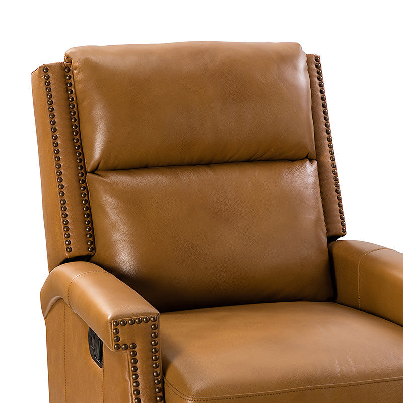 Fauteuil inclinable, pivotant et à bascule Wingback en cuir véritable avec clous en laiton et deux positions manuelles | Camel / Marine / Saddle / Marron / Sauge / Tourterelle / Beige / Turquoise / Bordeaux | Siège unique