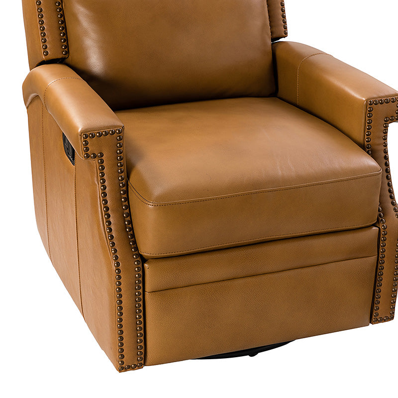 Fauteuil inclinable, pivotant et à bascule Wingback en cuir véritable avec clous en laiton et deux positions manuelles | Camel / Marine / Saddle / Marron / Sauge / Tourterelle / Beige / Turquoise / Bordeaux | Siège unique