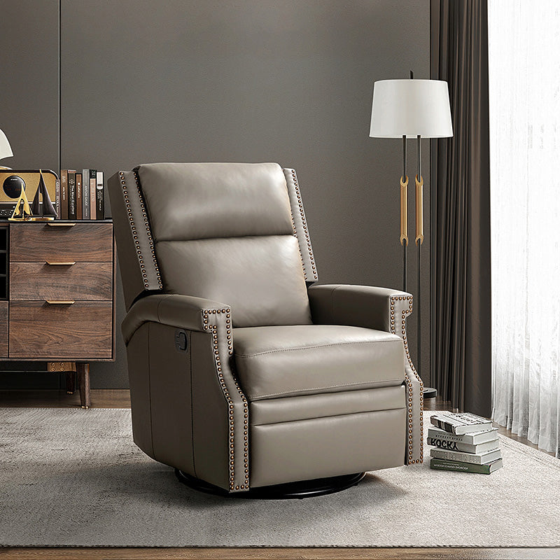 Fauteuil inclinable, pivotant et à bascule Wingback en cuir véritable avec clous en laiton et deux positions manuelles | Camel / Marine / Saddle / Marron / Sauge / Tourterelle / Beige / Turquoise / Bordeaux | Siège unique