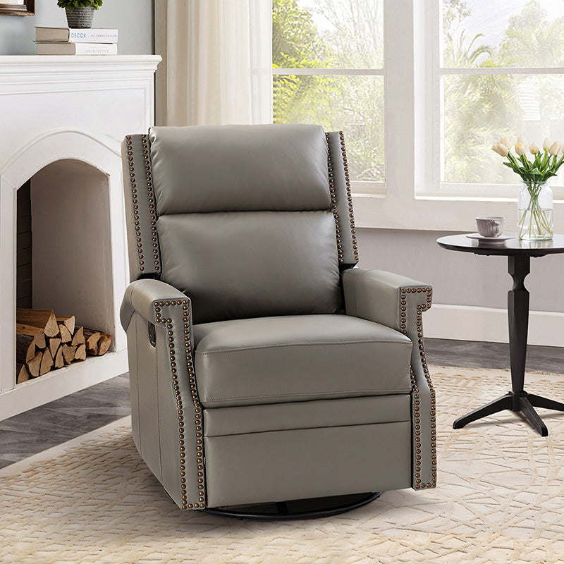 Fauteuil inclinable, pivotant et à bascule Wingback en cuir véritable avec clous en laiton et deux positions manuelles | Camel / Marine / Saddle / Marron / Sauge / Tourterelle / Beige / Turquoise / Bordeaux | Siège unique