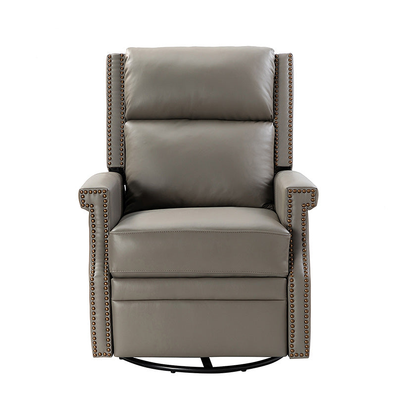 Fauteuil inclinable, pivotant et à bascule Wingback en cuir véritable avec clous en laiton et deux positions manuelles | Camel / Marine / Saddle / Marron / Sauge / Tourterelle / Beige / Turquoise / Bordeaux | Siège unique